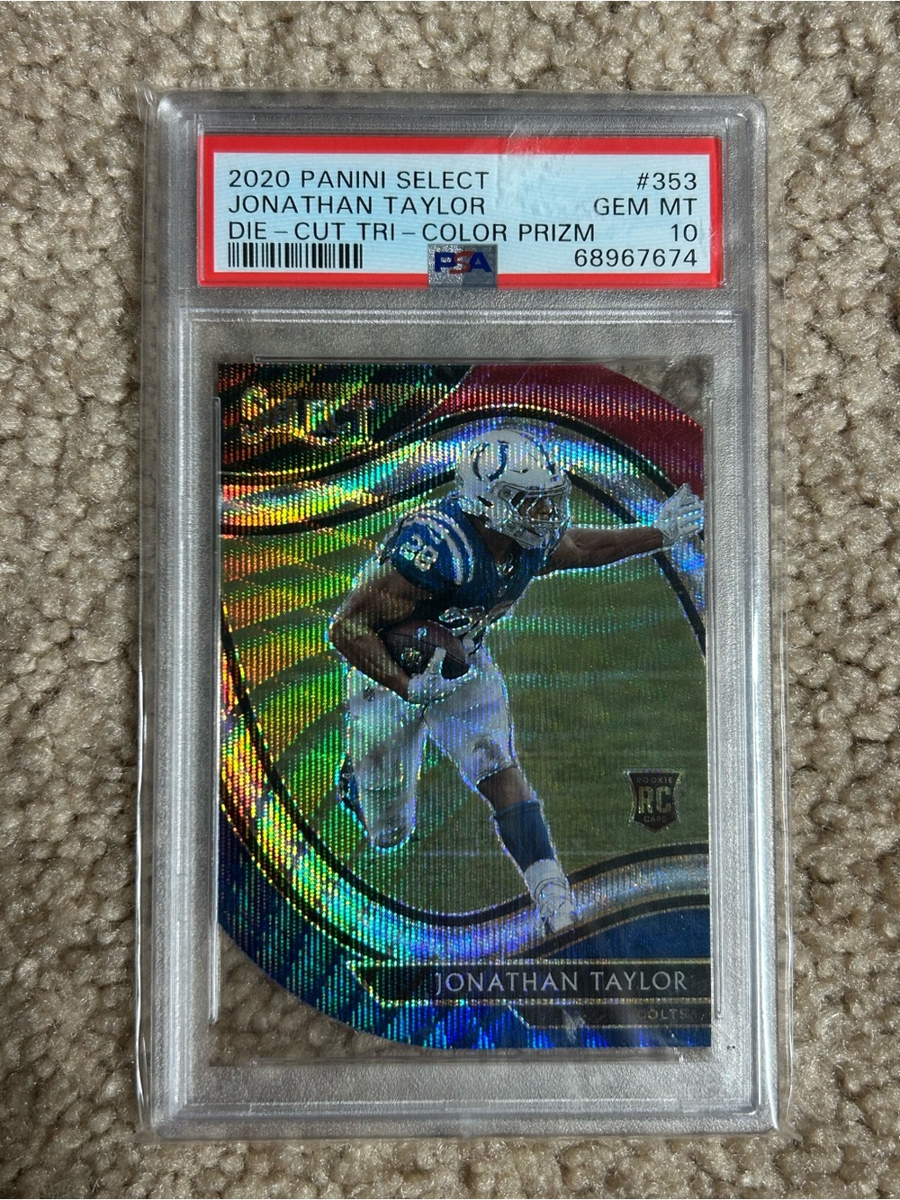2020 Panini Select Rookie Jonathan Taylor #353 Die-Cut Tri-Color Prizm Graded 10